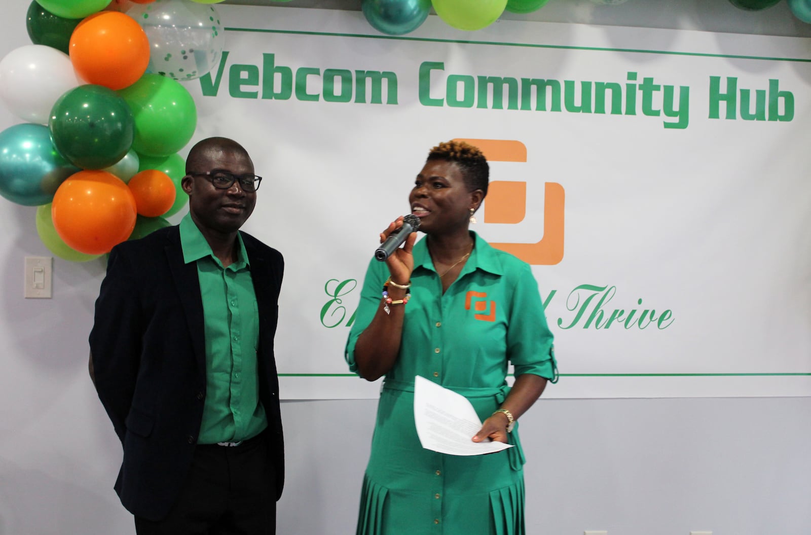 Eric and Vida Boafa spoke about their family-run business, Vebcom Healthcare Services during a Fairfield Chamber of Commerce ribbon-cutting program on Thursday. Credit: Sue Kiesewetter