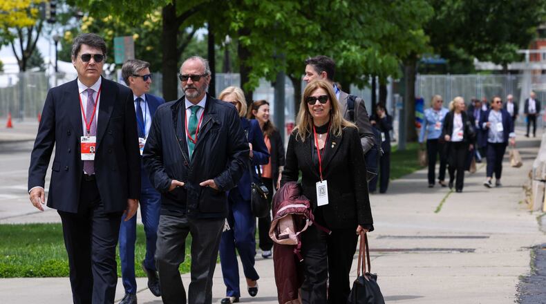 Officials walk through the NATO Parliamentary Assembly security zone on Saturday, May 24, 2025. BRYANT BILLING / STAFF