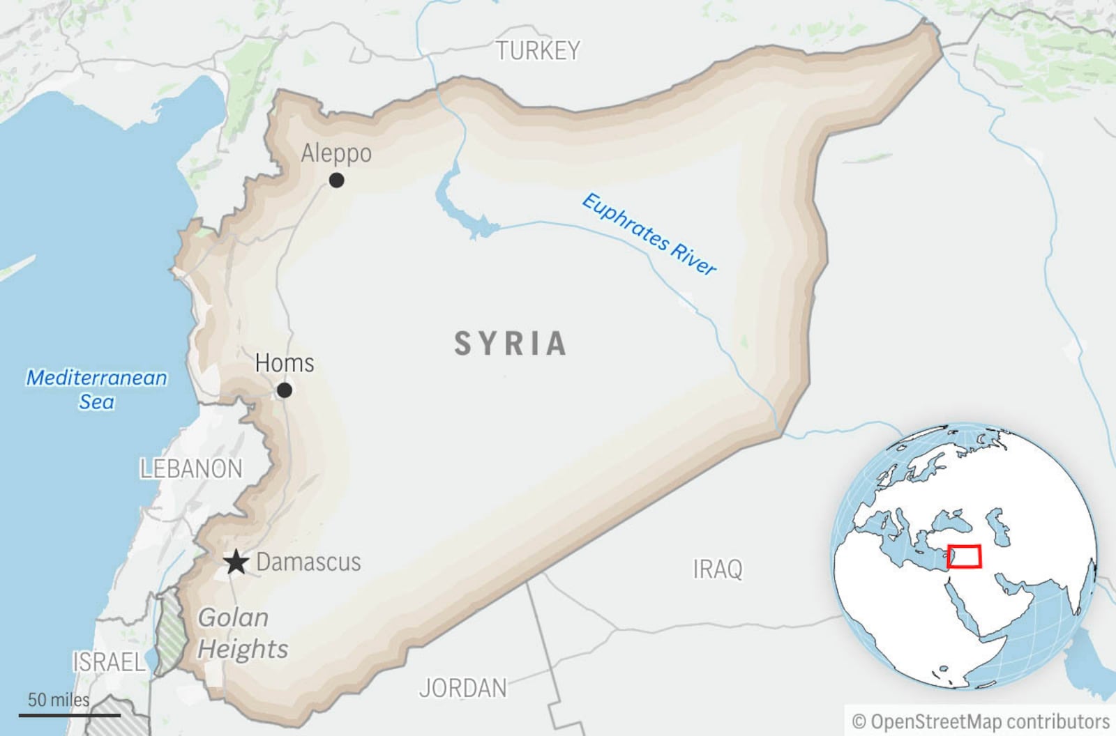 This is a locator map for Syria with its capital, Damascus. (AP Photo)