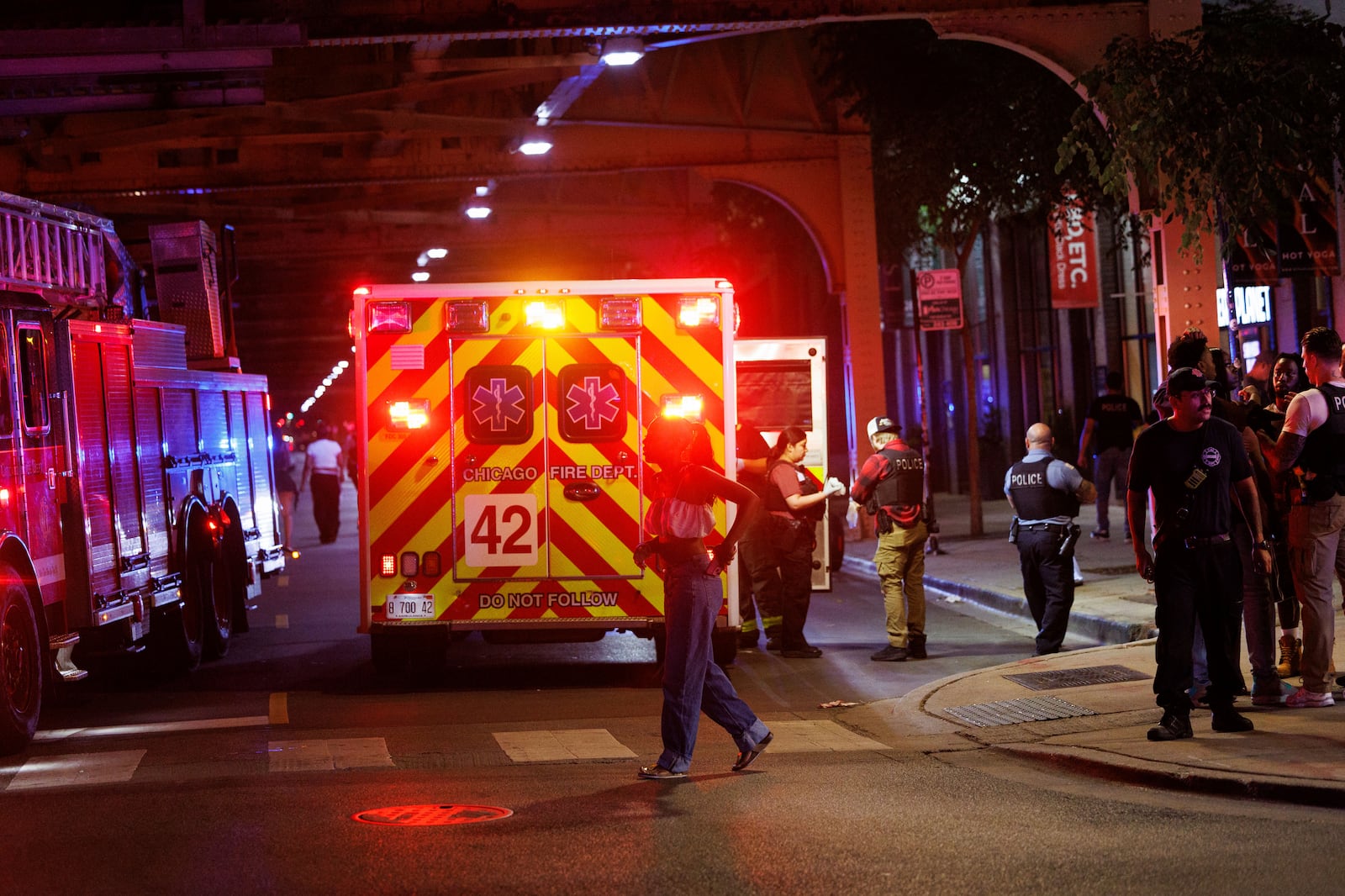 Officers work the scene of a shooting Wednesday, July 2, 2025, in Chicago. (Armando L. Sanchez/Chicago Tribune via AP)