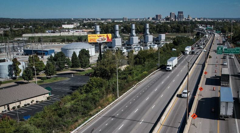 Skid marks on Interstate 75 shows where a Montgomery County Sheriff's vehicle was involved in a multiple-vehicle crash Monday morning, Oct. 3, 2022, on Interstate 75 South that killed a jail inmate and injured a deputy and three other inmates picking up litter along the highway. JIM NOELKER/STAFF