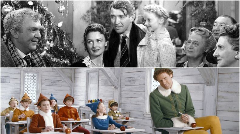 “It’s A Wonderful Life” (top) and “Elf” are among the holiday shows that can be seen locally on the big screen in December at Springdale 18: Cinema de Lux.
