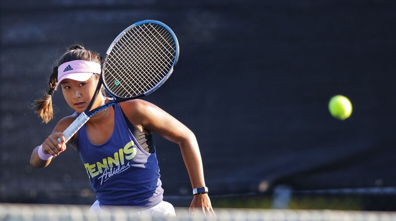 Eleana Yu practices at Riverside Athletic Club in Hamilton Friday, Aug. 26, 2022. Yu will being playing in women's US Open next week. NICK GRAHAM/STAFF
