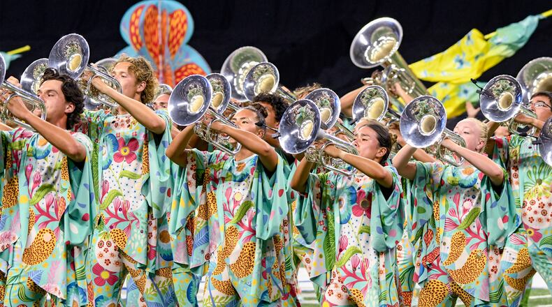 Pictured are members of the Bluecoats from Canton performing at a past Drum Corps International Competition. CONTRIBUTED
