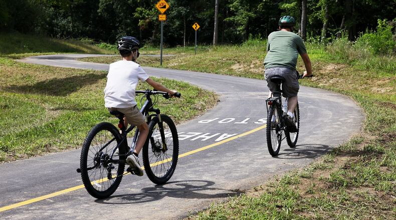 The Great Miami River Trail Timberhill extension opened Friday, Aug. 12, 2022. The trail extended through to the Rentschler Forest MetroPark Timberhill area. NICK GRAHAM/STAFF