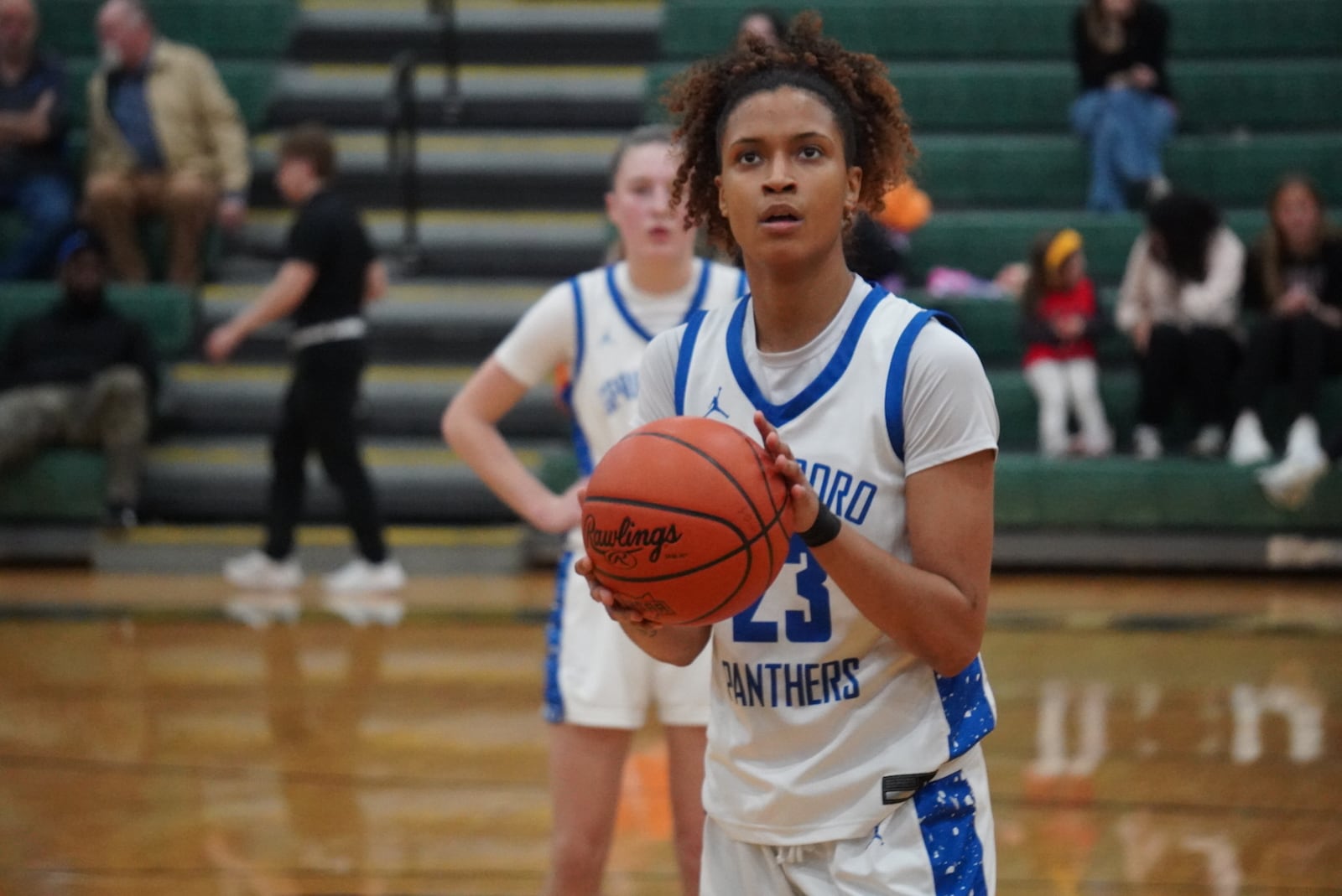 Springboro senior McKenzie Jones eyes a free throw attempt during their Division I regional semifinal game against Lakota West on Wednesday, March 4, 2026 at Mason. CHRIS VOGT / CONTRIBUTED PHOTO