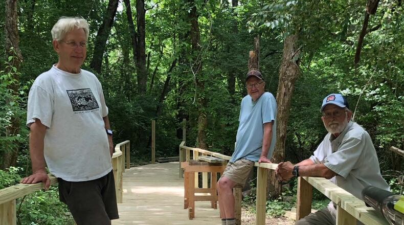 Mark Boardman, Tom Farmer and Steve Nimis are recognized for their leadership in constructing boardwalks in compliance with the Americans with Disabilities Act (ADA) in Oxford’s Helen S. Ruder Preserve. CONTRIBUTED