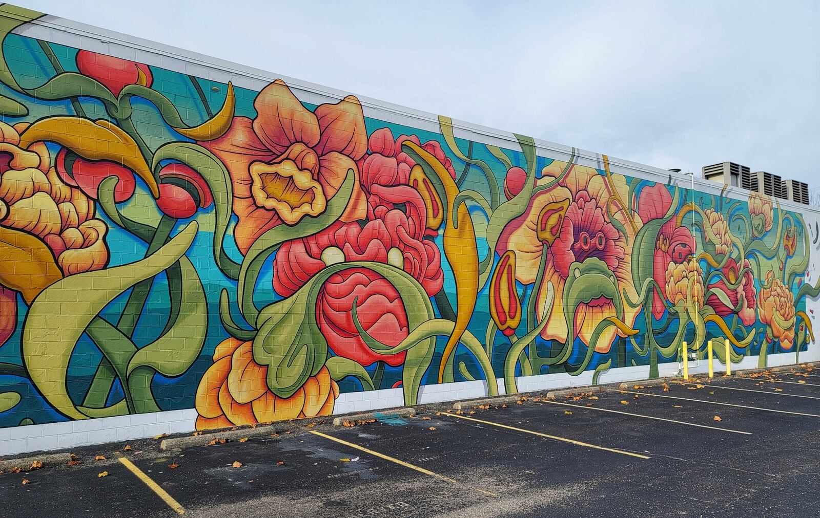 This 3,400 square-foot mural, entitled "Garden of Dogs," recently was completed on the side of the Elite Performance and Wellness building, 190 N. Brookwood Ave. The mural cost about $50,000. NICK GRAHAM/STAFF