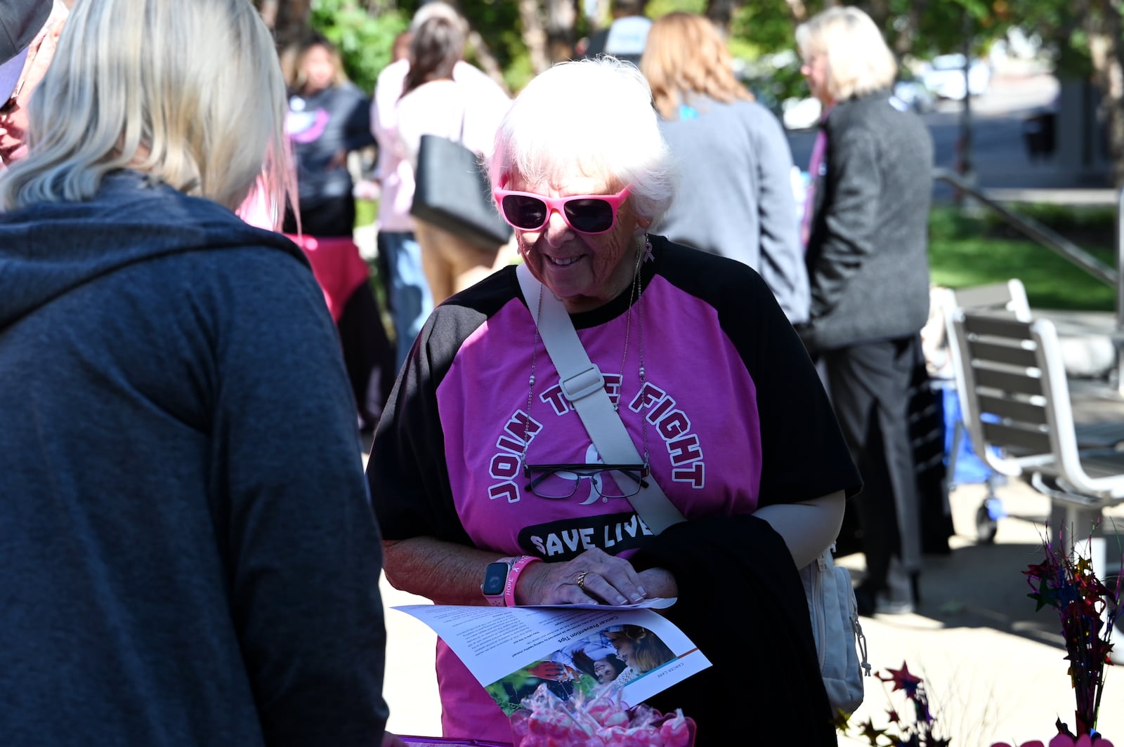 Kettering Health Hamilton hosted its annual Pink Around the Square in Hamilton event on Friday, Oct. 17, 2025, at Rotary Park in downtown. The annual awareness event provided free information and to tell women, and even men, the importance of breast cancer screenings, especially those with family histories. MICHAEL D. PITMAN/STAFF