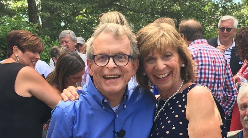 Mike DeWine and his wife, Fran, just after his announcement that he’s running for governor Sunday in Cedarville. Photo by Lynn Hulsey
