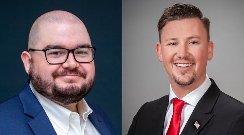 Democratic challenger Lawrence Mulligan (left) and incumbent Republican Thomas Hall (right) are the November 2022 candidates for the 46th district Statehouse seat in Butler County.