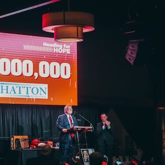 Hatton Foundation Executive Director Walt Lunsford announced last month at the Miracle Ball a $1 million matching gift to help construct The Hope Center, a 31,000-square-foot, year-round indoor recreational facility designed for athletes with physical and developmental disabilities. CONTRIBUTED PHOTO/MATT GRIMES