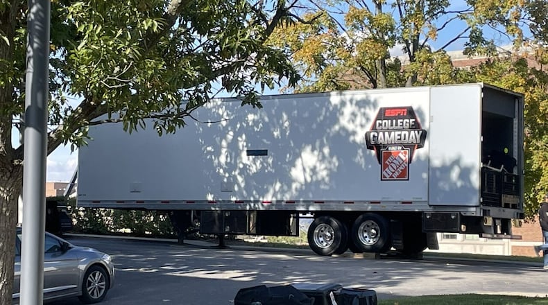 College GameDay trucks setting up for UC broadcast.