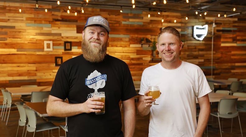 Wes Heupel, with N.E.W. Ales Brewing, left, and Jeremy Loukinas, with Steel City Pizza, are opening in the same building on Manchester Avenue in Middletown. N.E.W. Ales Brewing moved from their original location on 1st Ave. and Steel City Pizza is opening their first location. NICK GRAHAM/STAFF