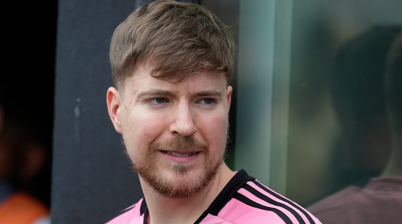 FILE - Jimmy Donaldson, the popular YouTube video maker who goes by MrBeast, is seen at an MLS soccer match between Inter Miami and CF Montreal, March 10, 2024, in Fort Lauderdale, Fla. (AP Photo/Rebecca Blackwell, File)