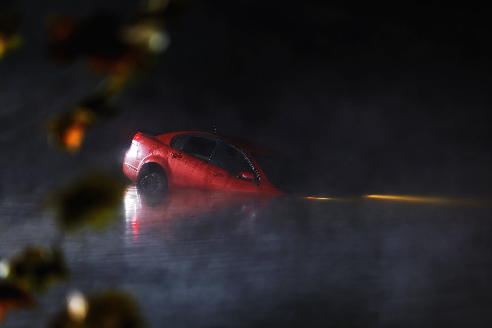 A car was submerged while filming "Water's Edge" in Oct. 2024. NICK GRAHAM/STAFF