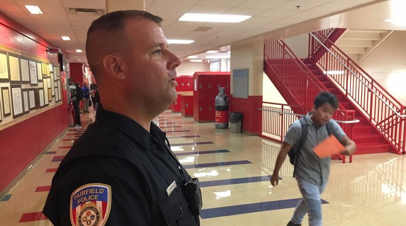 Fairfield Police Sgt. Kevin Harrington was recently promoted and will step away from being a school resource officer at Fairfield High School, a duty assignment he’s had for 11 years. Harrington, who was named Rotary Officer of the Year earlier this year, will not work with second shift officers and mentor those younger officer. FILE