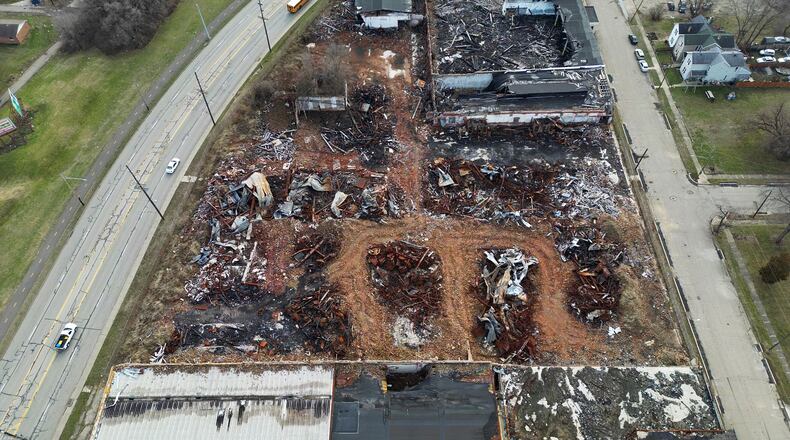 Debris remains nearly four years after the former Middletown Paperboard complex was destroyed by fire. Firefighters from multiple departments battled the fire that started on Jan. 1, 2020. The city is spending more than $2.27 million in ARPA funds to demolish the buildings and prepare the 14 acres for future development. NICK GRAHAM/STAFF