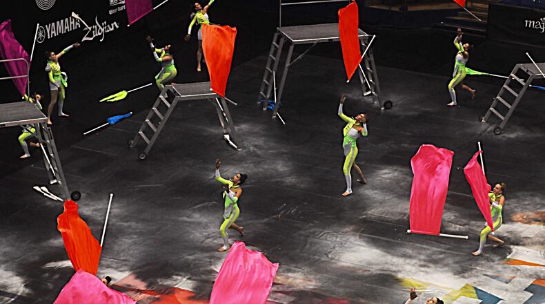 Miamisburg High School performs in the color guard portion of the Winter Guard International world championships at UD Arena on Thursday, April 6, 2017. The color guard portion finishes today, and percussion and winds competitions will take place lated this month in Dayton. MARSHALL GORBY / STAFF