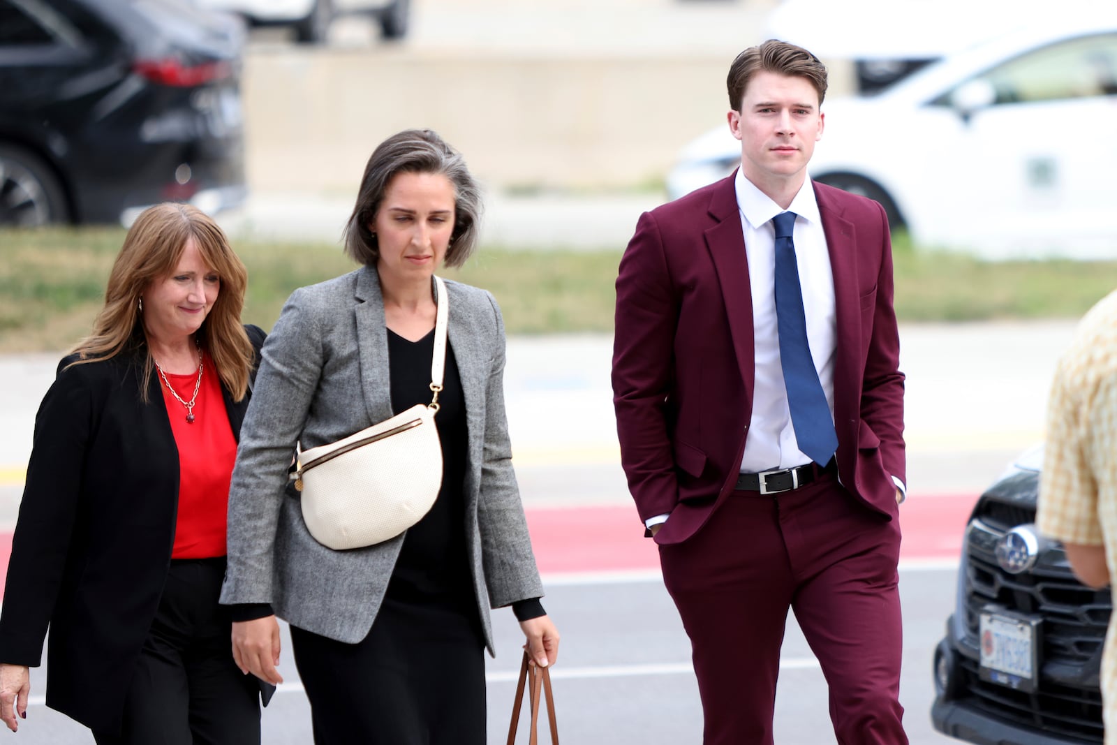 Carter Hart is seen arriving at the London Courthouse in London, Ontario, Thursday, July 24, 2025. (Nicole Osborne/The Canadian Press via AP)