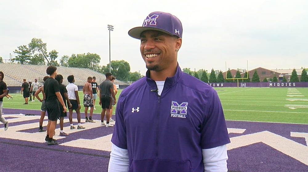Former Middletown High School quarterback Jalin Marshall, a 2013 graduate, returned his alma mater to coach the wide receivers. Marshall's pro career included the New York Jets and the Canadian Football League. Phillip Lee/WCPO