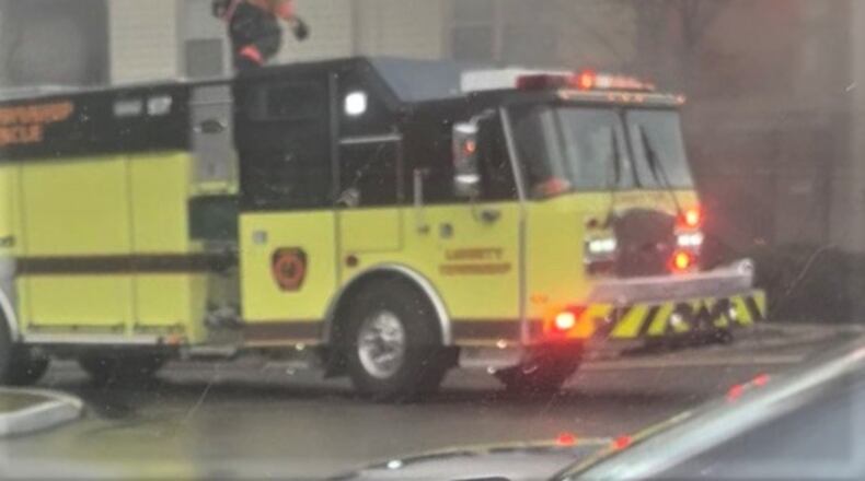 A three-alarm fire destroyed two Liberty Twp. apartments and forced families in six others to abandon their homes Sunday afternoon but no one was injured, say fire officials. The fire, which was reported at approximately 4:30 p.m. Sunday at the Four Bridges Complex in the 8300 block of Cypress Lane, left two apartment units gutted. (Provided Photo\Journal-News)