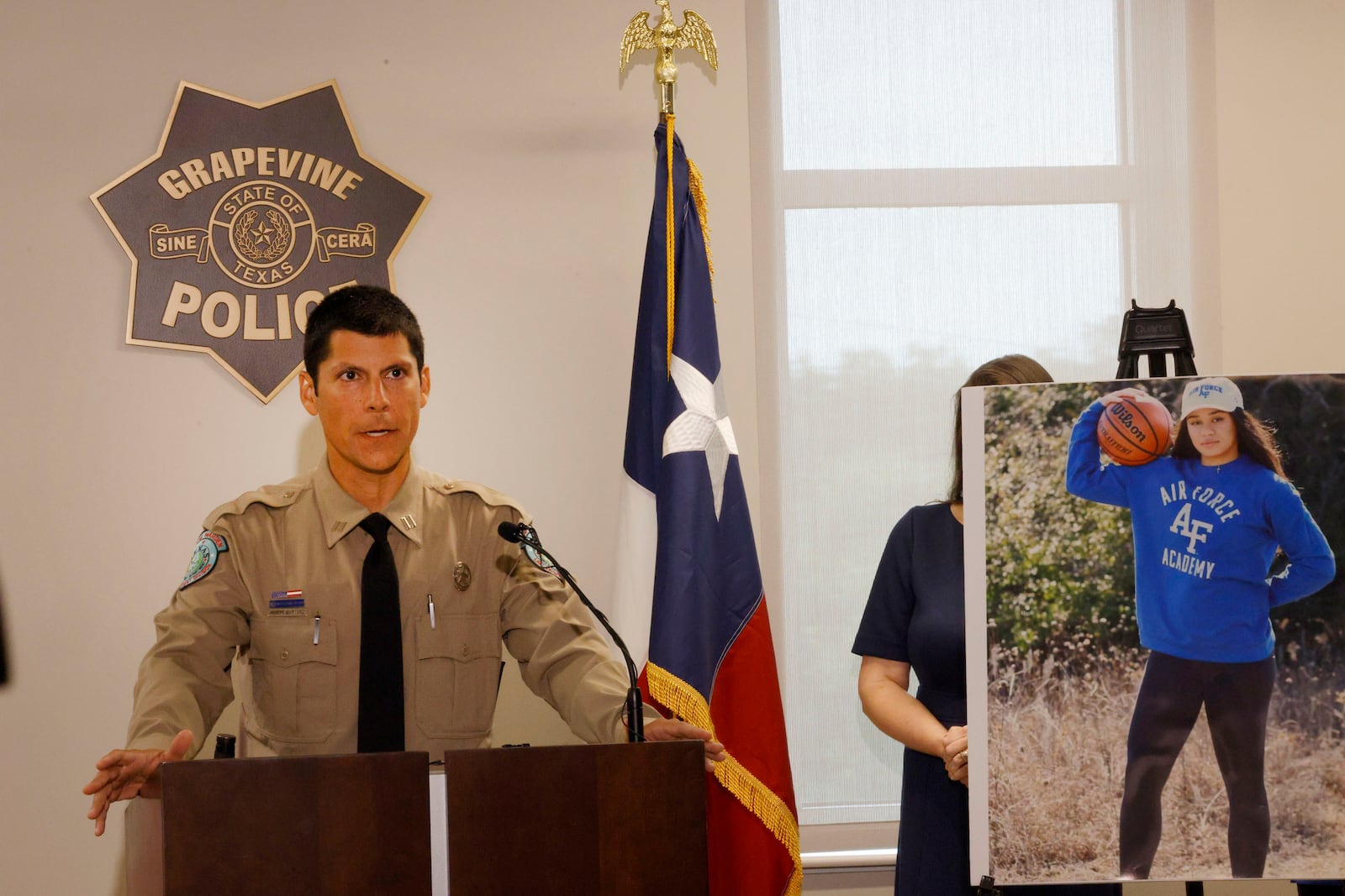 Texas Game Warden Captain Joseph Quintero speaks during a news conference, Wednesday, May 28, 2025, in Grapevine, Texas. (Chitose Suzuki/The Dallas Morning News via AP)