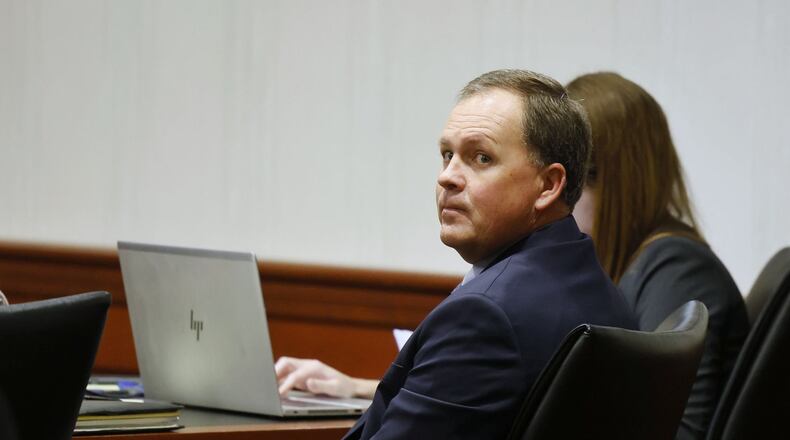 The criminal trial of Butler County Auditor Roger Reynolds, pictured, is starting in Butler County Common Pleas Court super courtroom with visiting Judge Daniel Hogan presiding Monday, Dec. 12, 2022 in Hamilton. NICK GRAHAM/STAFF
