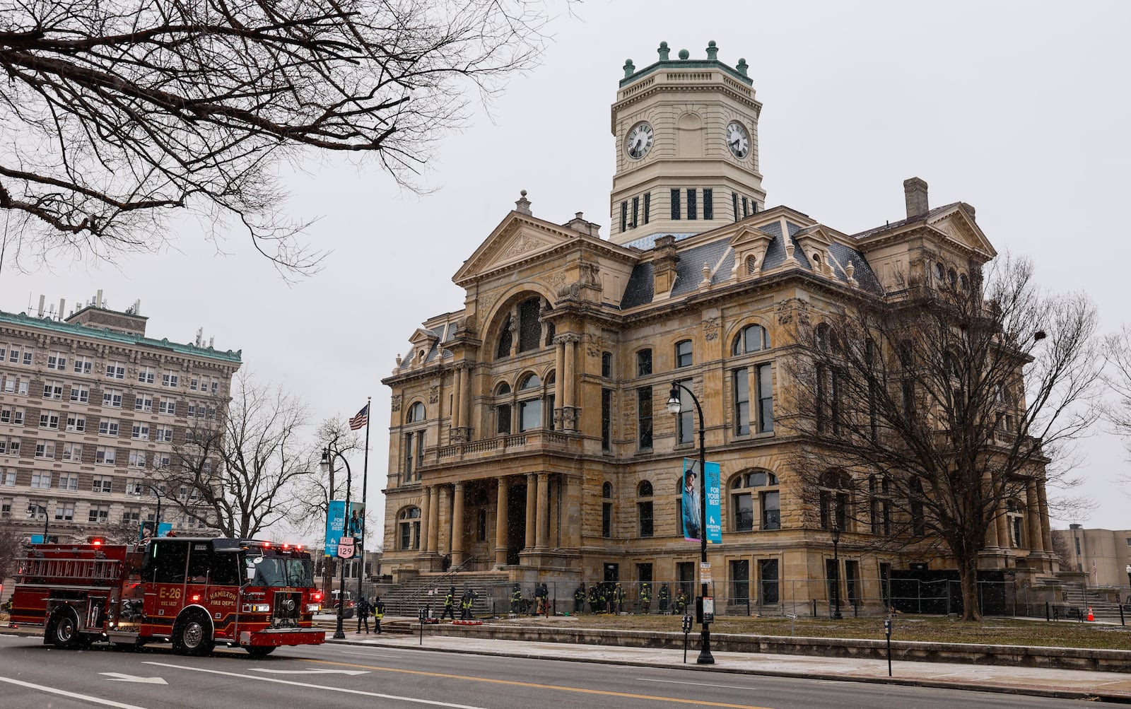 Reports said a fire broke out at the historic Butler County Courthouse in downtown Hamilton this morning. NICK GRAHAM / STAFF