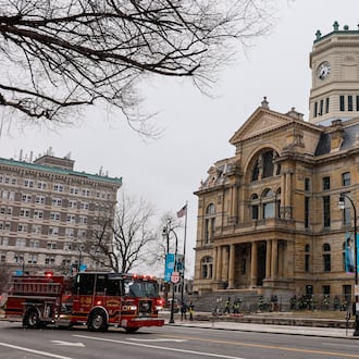 Reports said a fire broke out at the historic Butler County Courthouse in downtown Hamilton this morning. NICK GRAHAM / STAFF