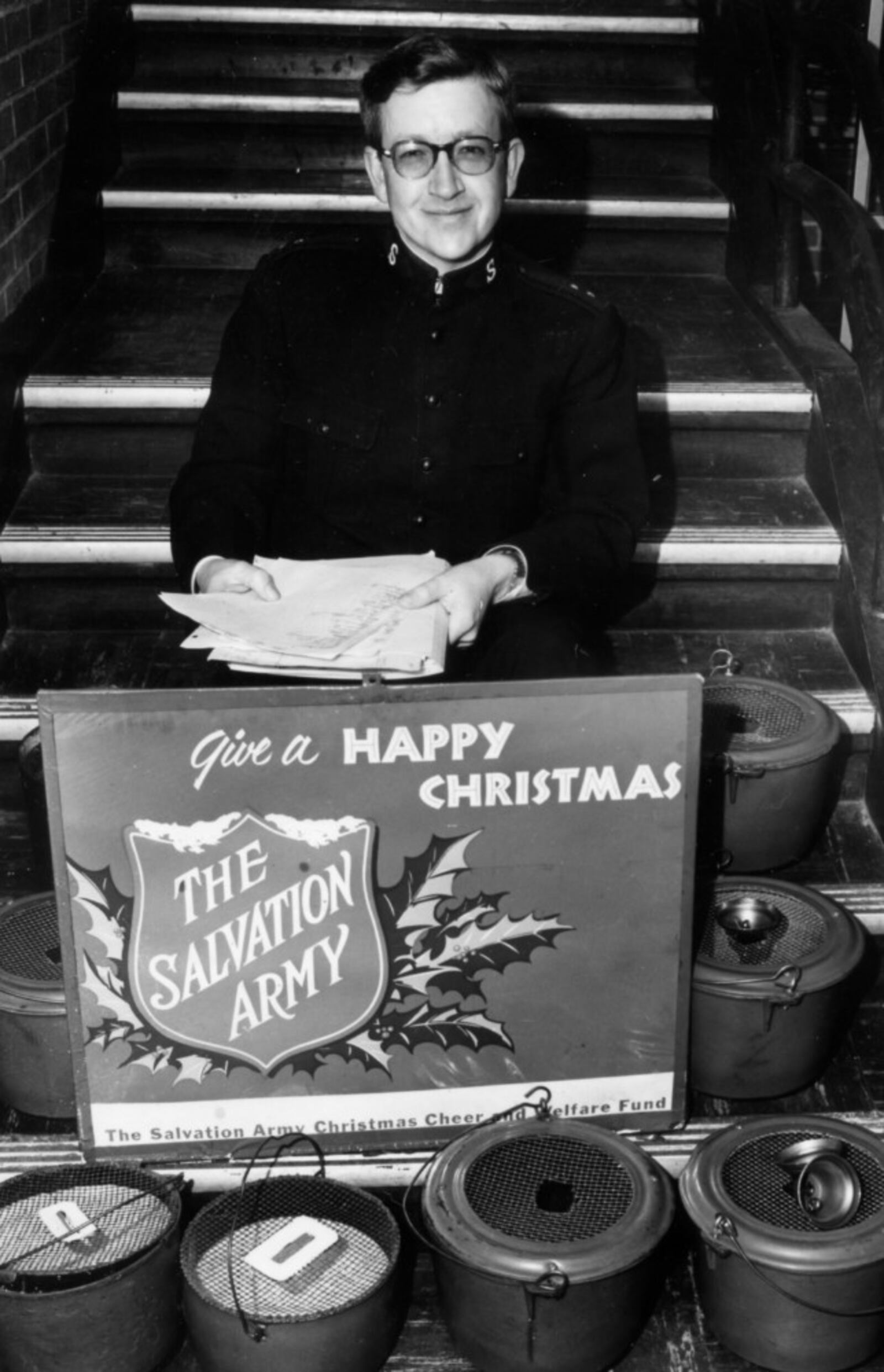 Captain Morris Richardson works to get the Salvation Army’s red kettles ready for the 1956 Christmas Season. BUTLER COUNTY HISTORICAL SOCIETY/CONTRIBUTED