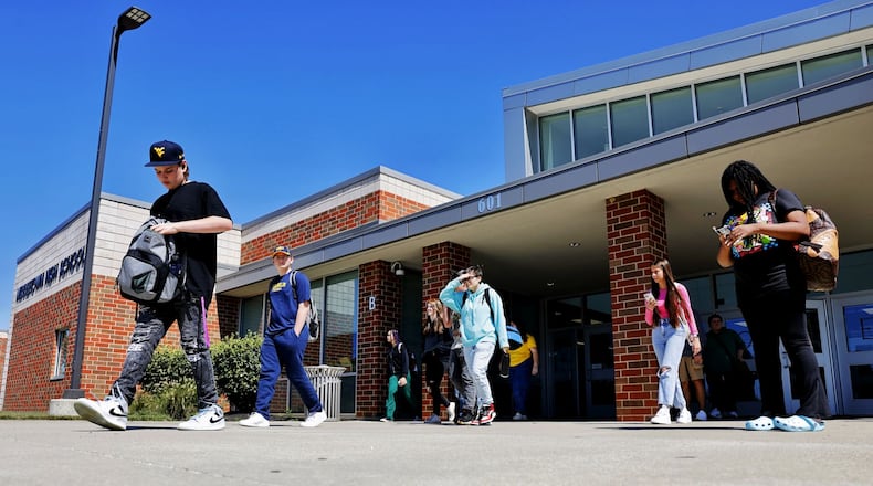 Students exit Middletown High School at the end of the school day Friday, Sept. 15, 2023 in Middletown. The district received a 2-out-of-5 star rating overall on the recently released Ohio School Report Card. NICK GRAHAM/STAFF
