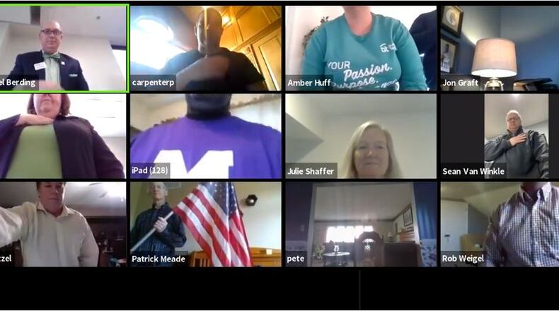 The Butler Tech Board of Education held an electronic meeting, with members logging in from their homes. Ohio’s attorney general said such meetings may be allowed during the extreme circumstance of a health emergency declared over the coronavirus. MIKE RUTLEDGE/STAFF