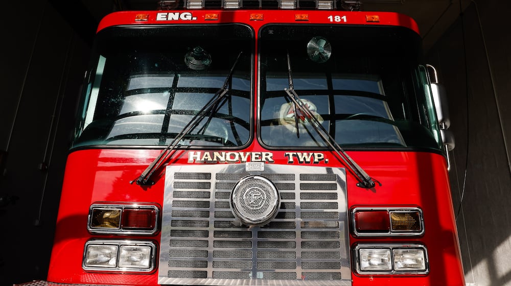 A fire truck sits inside the Hanover Twp. Fire Station at 1775 Morman Road. The township is putting before voters a 5-mill fire/EMS levy for fire and emergency services on the May 5 ballot to replace a levy set to expire at the end of the year. NICK GRAHAM/STAFF