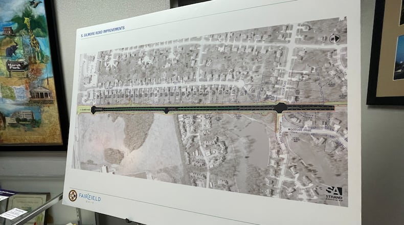 The city of Fairfield is working toward a 2024 start date for the South Gilmore Road road widening project between Mack and Resor roads. Pictured is the engineers drawing of the proposed project slated to start in the spring of 2024. MICHAEL D. PITMAN/STAFF