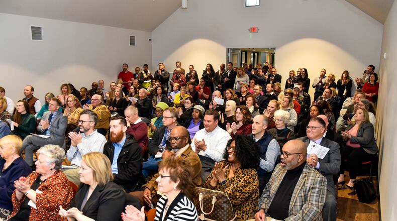 Hope House Mission held a ribbon cutting for their new men's emergency shelter an permanent supportive housing apartments to support those experiencing homelessness and poverty Monday, Feb. 24, 2020 on Grove Street in Middletown. The facility has a 50 bed emergency shelter, 30 one-bedroom Permanent Supportive Housing apartments, administrative offices, counseling and case management offices, a chapel, recreation room, dining room with commercial kitchen and health counseling room for nurses and visiting doctors. NICK GRAHAM / STAFF