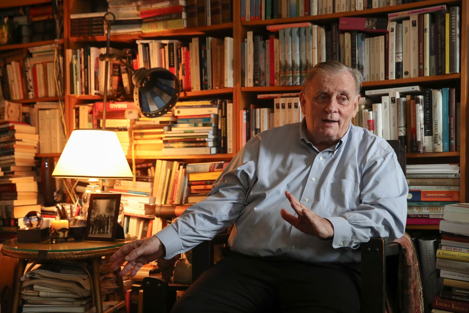 FILE - Author Edmund White appears at his home in New York, Tuesday, Aug. 27, 2019. (AP Photo/Mary Altaffer, file)