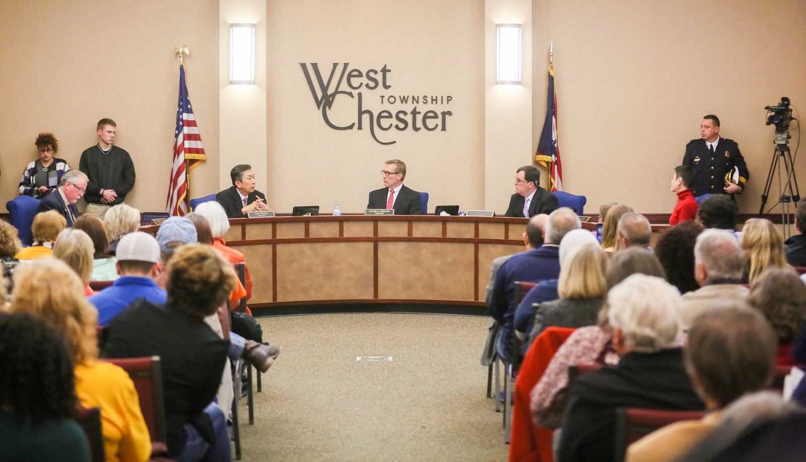 Dozens of union workers and West Chester residents, including Jasmine Williams, crowded the West Chester Twp. Administration building for the Board of Trustees meeting, Tuesday, Jan. 24, 2017. GREG LYNCH / STAFF