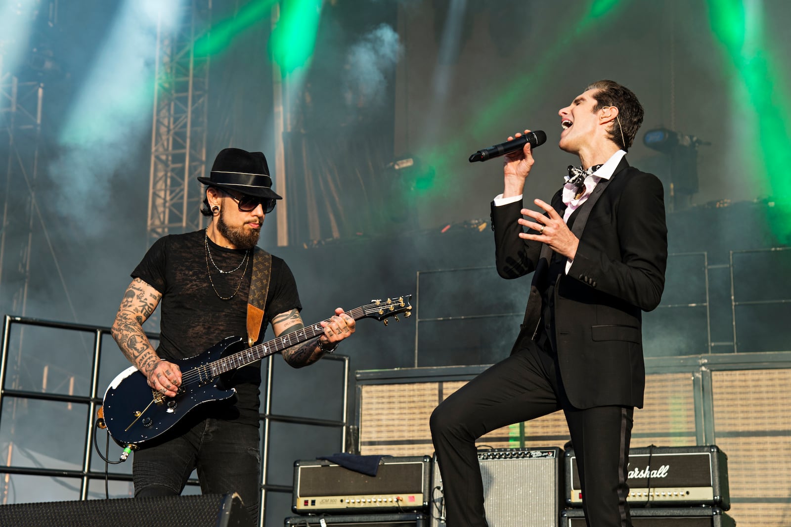FILE - Dave Navarro, left, and Perry Farrell of Jane's Addiction perform during KAABOO 2017 at the Del Mar Racetrack and Fairgrounds on Sept. 16, 2017, in San Diego, Calif. (Photo by Amy Harris/Invision/AP, File)