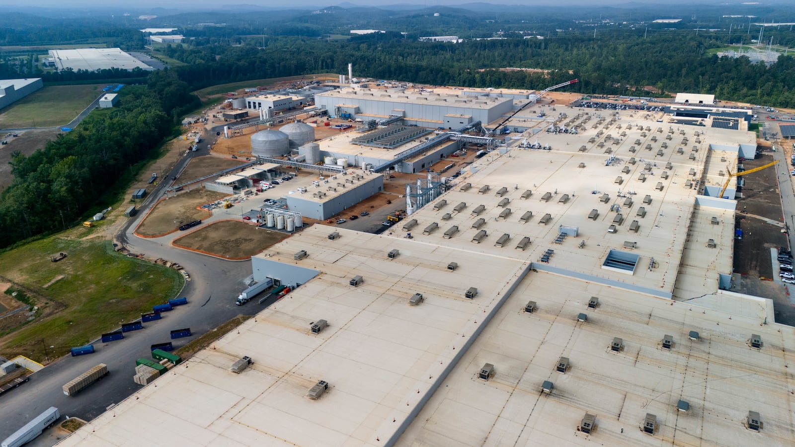 The Qcells solar panel plant is seen Friday, June 27, 2025, near Cartersville, Ga. (AP Photo/Mike Stewart)