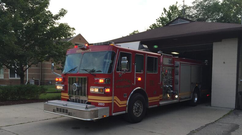 A Middletown fire engine responds to a call from Station 82 on Dixie Highway. The Middletown Division of Fire is evaluating recommendations recently made by an Ohio Fire Chiefs Association analysis that recommended relocating this station further east to Ohio 122 near Interstate 75. FILE PHOTO