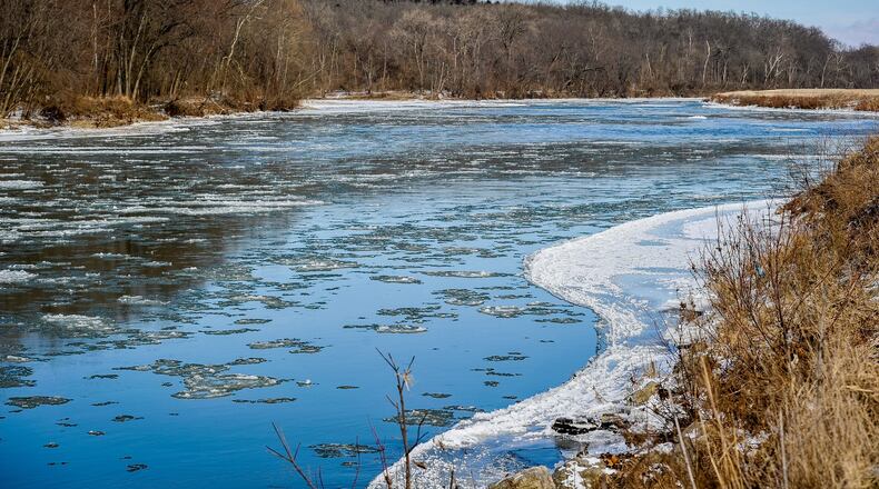 Ice forms along the bank of the Great Miami River in Lemon Township Thursday, Jan. 31, 2019. Below zero temperatures and wind chills the last few days are the coldest so far this year. NICK GRAHAM/STAFF