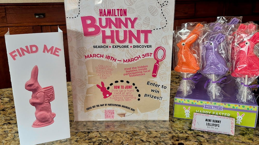 The Neighborhood Easter Bunny Scavenger Hunt will run from March 18 through March 31 in Hamilton, Oakley and Montgomery. Contributed.