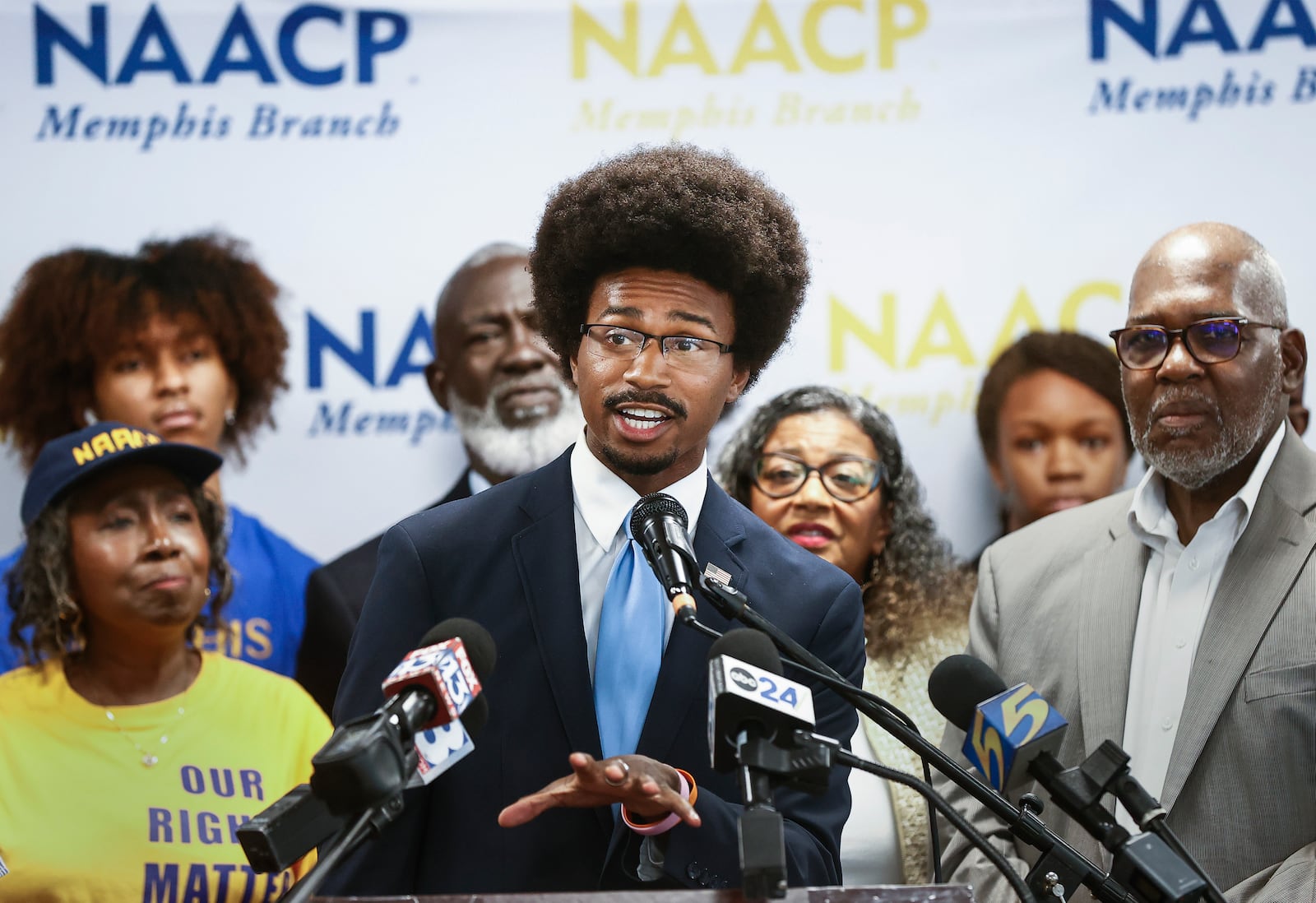 State Representative Justin J. Pearson speaks during a press conference announcing NAACP plans to sue xAI over Clean Air Act on Tuesday, June 17, 2025, in Memphis. (Mark Weber/Daily Memphian via AP)