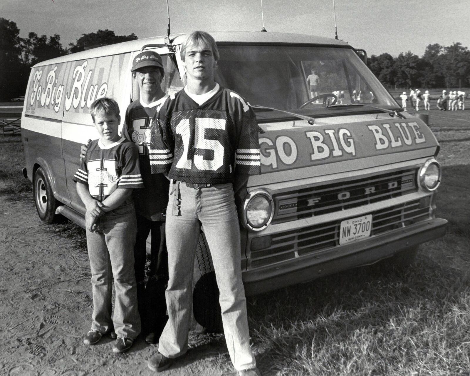 The Big Blue van with dad Bill Lobitz, and sons Bill, 10, and Dan, 17 at a football game. Son Doug, 14, was in the crowd but unable to found for photo in this undated photo.  JOURNAL-NEWS ARCHIVE PHOTO