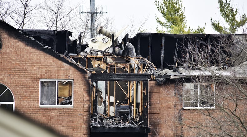 At least 18 people were displaced as a fire broke out Tuesday morning Nov. 24, 2020, at a Rolling Meadows apartment complex in the 1600 block of Gelhot Drive in the city of Fairfield. The fire caused an estimated $400,000 in damages. NICK GRAHAM/STAFF