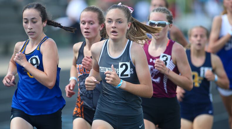 Cutline: Lakota East High School's Carly Spletzer runs in the 3,200-meter run at the Ohio High School Athletic Association's Division I state track and field championships on Saturday afternoon at Hilliard Darby High School. CONTRIBUTED PHOTO BY MICHAEL COOPER