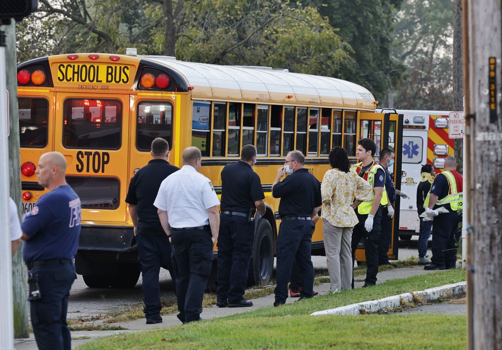 A crash involving a Middletown school bus and a truck was reported at about 8:20 a.m. on Thursday, Oct. 14, 2021 in the area of Central Avenue and North Highview Drive in Middletown. NICK GRAHAM / STAFF