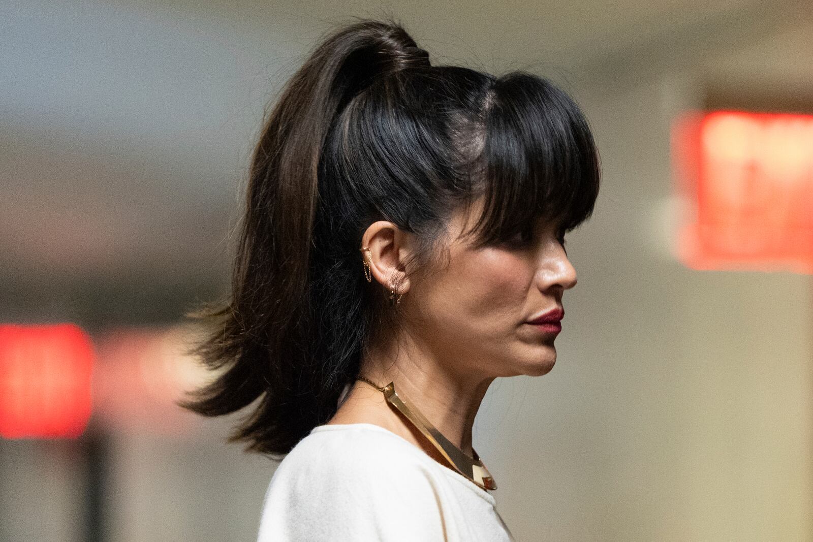 Tarale Wulff enters court following a break during Harvey Weinstein's retrial at Manhattan criminal court, Wednesday, April 23, 2025, in New York. (AP Photo/Julia Demaree Nikhinson)