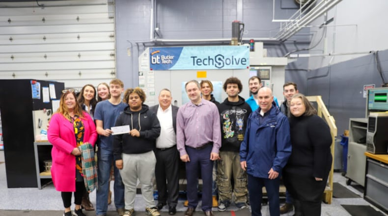 One of Butler Tech’s most advanced and popular technical programs for high school students saw the latest in a series of financial donations from an one of its industry partners. The mechatronics program recently saw officials from the TechSolve company – based in the Hamilton County city of Blue Ash – visit with students and Butler Tech officials of the advanced manufacturing learning track. (Provided)